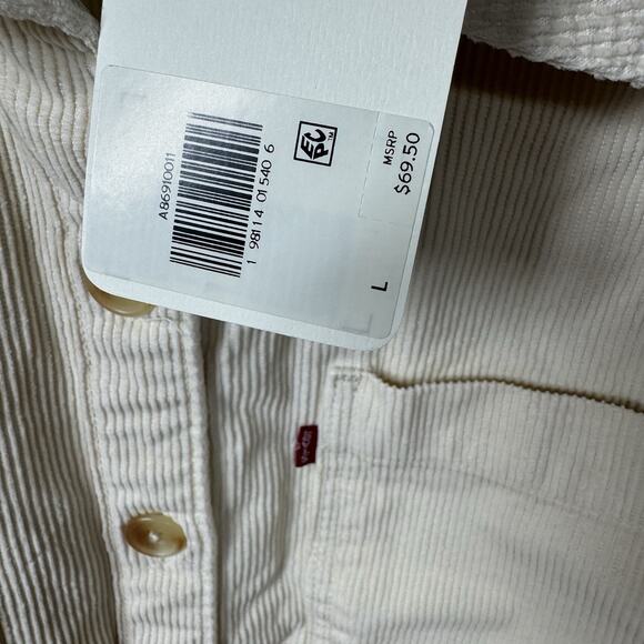 Levi's NEW Shirt Shacket Womens Large Cream Corduroy Relaxed Fit Button Up Logo - Picture 12 of 14